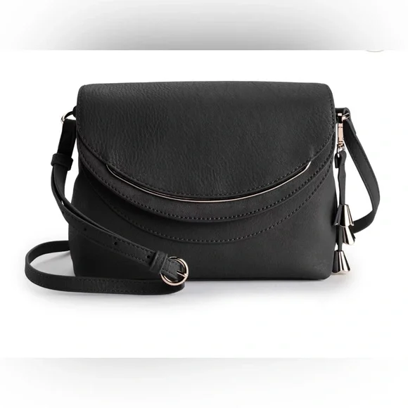 NWOT LC Lauren Conrad Blair Leather Crossbody Bag - Black - Picture 1 of 13